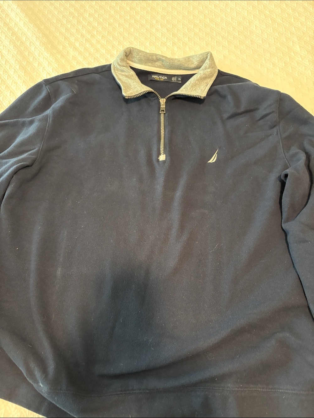 Nautica Navy Half-Zip Pullover with Tan Contrast Collar